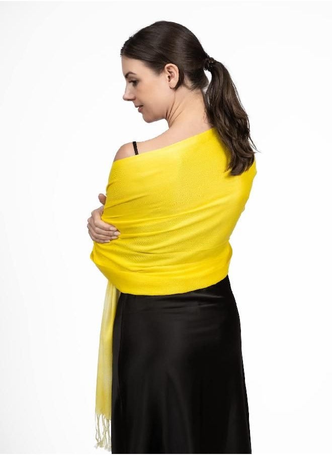 Achillea - Achillea Large Soft Silky Pashmina Shawl Wrap Scarf in Solid Colors (Yellow) - Image 1