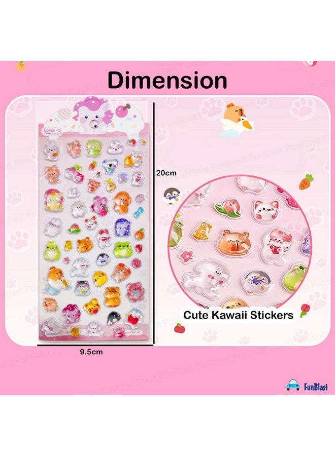 فنبلاست مجموعة ملصقات فن بلاست اللطيفة كاواي - ورقتان، أكثر من 90 ملصقًا كريستاليًا للأطفال، ملصقات ثلاثية الأبعاد للبنات، ملصقات جمالية، ملصقات لطيفة، ملصقات حرفية، ملصقات ذاتية اللصق (سعادة الحيوان) - Image 2