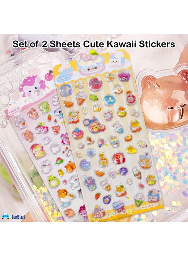 فنبلاست مجموعة ملصقات فن بلاست اللطيفة كاواي - ورقتان، أكثر من 90 ملصقًا كريستاليًا للأطفال، ملصقات ثلاثية الأبعاد للبنات، ملصقات جمالية، ملصقات لطيفة، ملصقات حرفية، ملصقات ذاتية اللصق (سعادة الحيوان) - Image 3