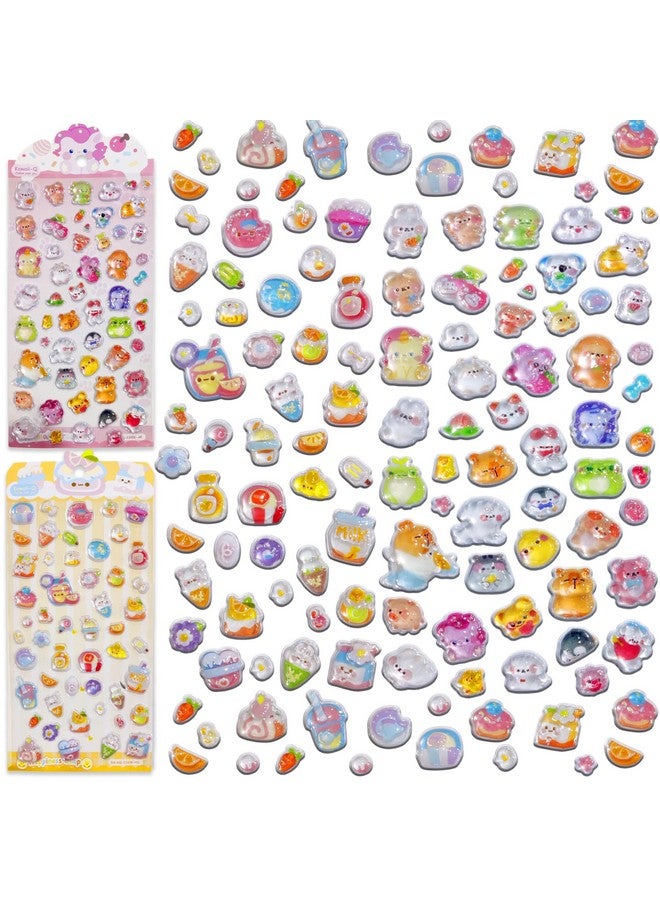 فنبلاست مجموعة ملصقات فن بلاست اللطيفة كاواي - ورقتان، أكثر من 90 ملصقًا كريستاليًا للأطفال، ملصقات ثلاثية الأبعاد للبنات، ملصقات جمالية، ملصقات لطيفة، ملصقات حرفية، ملصقات ذاتية اللصق (سعادة الحيوان) - Image 1