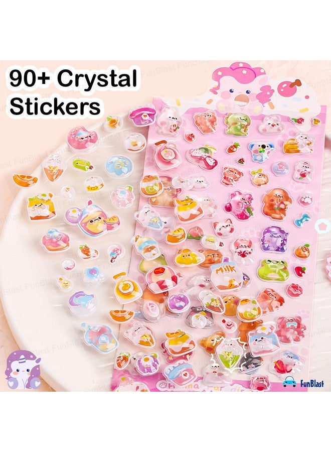 فنبلاست مجموعة ملصقات فن بلاست اللطيفة كاواي - ورقتان، أكثر من 90 ملصقًا كريستاليًا للأطفال، ملصقات ثلاثية الأبعاد للبنات، ملصقات جمالية، ملصقات لطيفة، ملصقات حرفية، ملصقات ذاتية اللصق (سعادة الحيوان) - Image 5