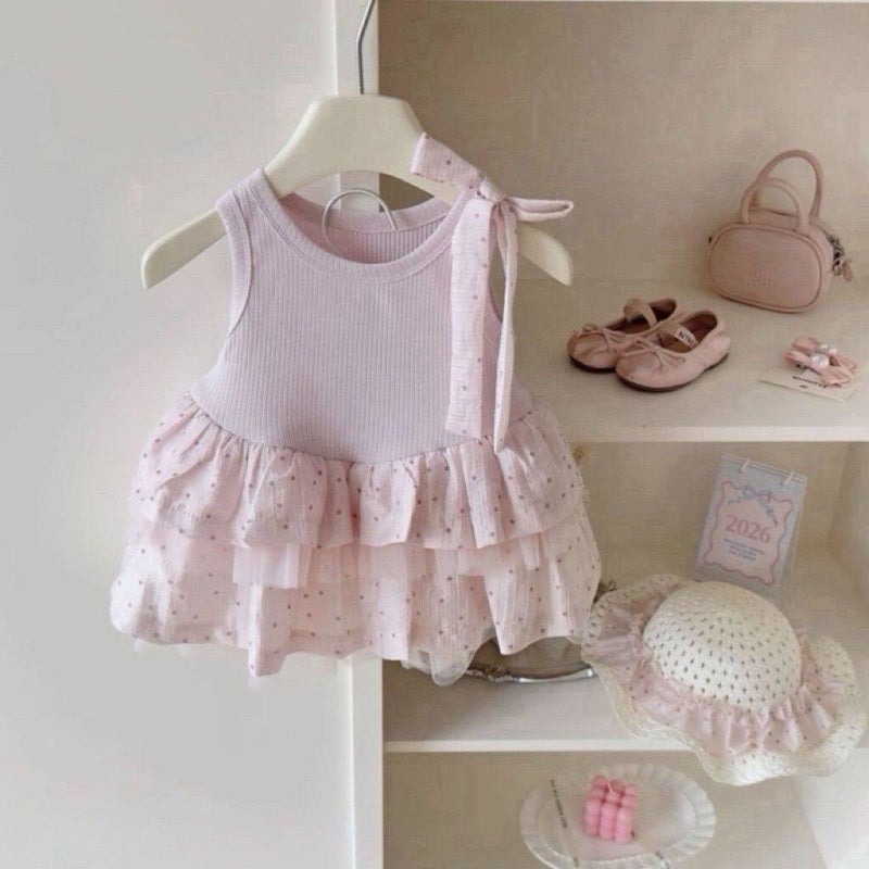 Girls Bow Polka Dot Cake Dress Puffy Princess Dress - Image 1