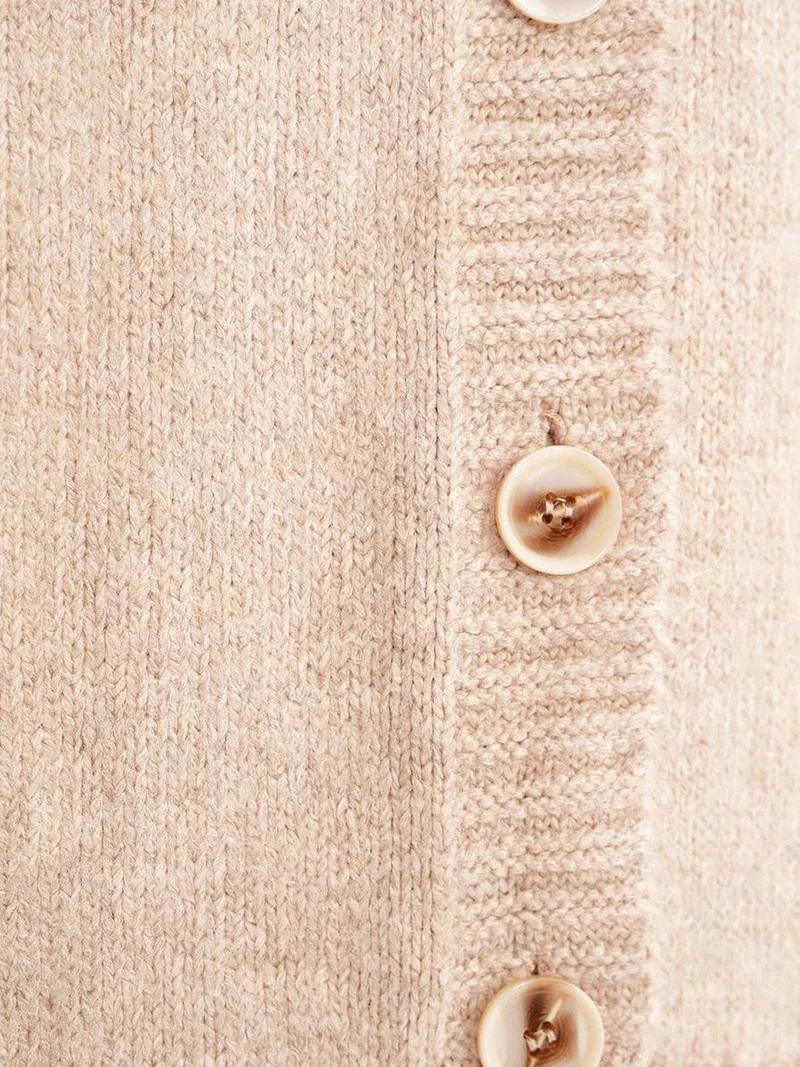 Mixray Beige Natural Mixray Buttoned V-Neck Ribbed Knit Cardigan for Women | Best Price UAE