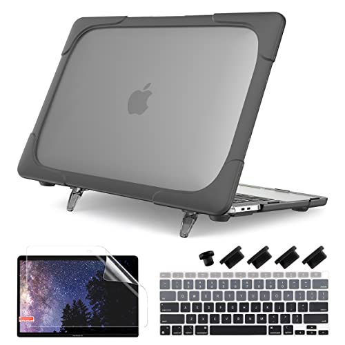 Batianda for MacBook Air 13 inch Case 2020 2019 2018 Release Model A2337 M1 A2179 A1932, Heavy Duty Shockproof Durable Protective Hard Shell Soft Bumper with Fold Kickstand & Keyboard Cover, Grey - Image 1