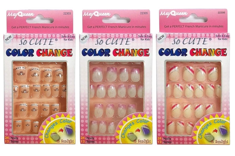 Beautia Beautia 3PACK 72tips So Cute Junior Color Changing Nail Under Sun, Sticker Nail for Kids (Pattern 4) 