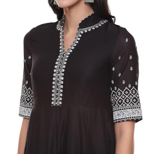 Biba Cotton Women Printed Anarkali Salwar Kurta Dupatta(Skdassorted5919E_Black_32) - Image 5