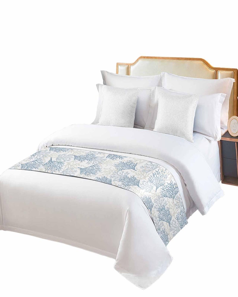 Blue Grey Coral Coastal Bed Runner For King Bed 94x20 Inches Nautical Decorative Throw - Image 3