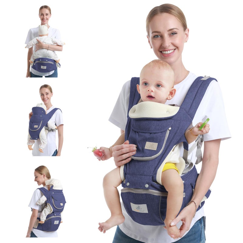 Ocanoiy Baby Hip Seat Carrier - Ergonomic Infant Waist Stool with Hip Seat - Kangaroo Bag Front and Back Holder 3-36 Months (Dark Blue) - Image 1