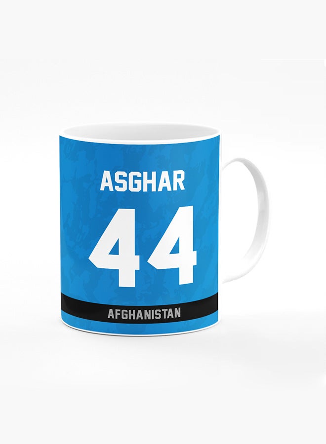 Stylizedd Designer Printed Coffee Mug with Heavy Duty Handle 11oz Ceramic Personalised Gift Mugs Cup [Microwave Safe & Dishwasher Proof ] - Cricket Player - Asghar Afghan, Jersey Number - 44 - Image 1