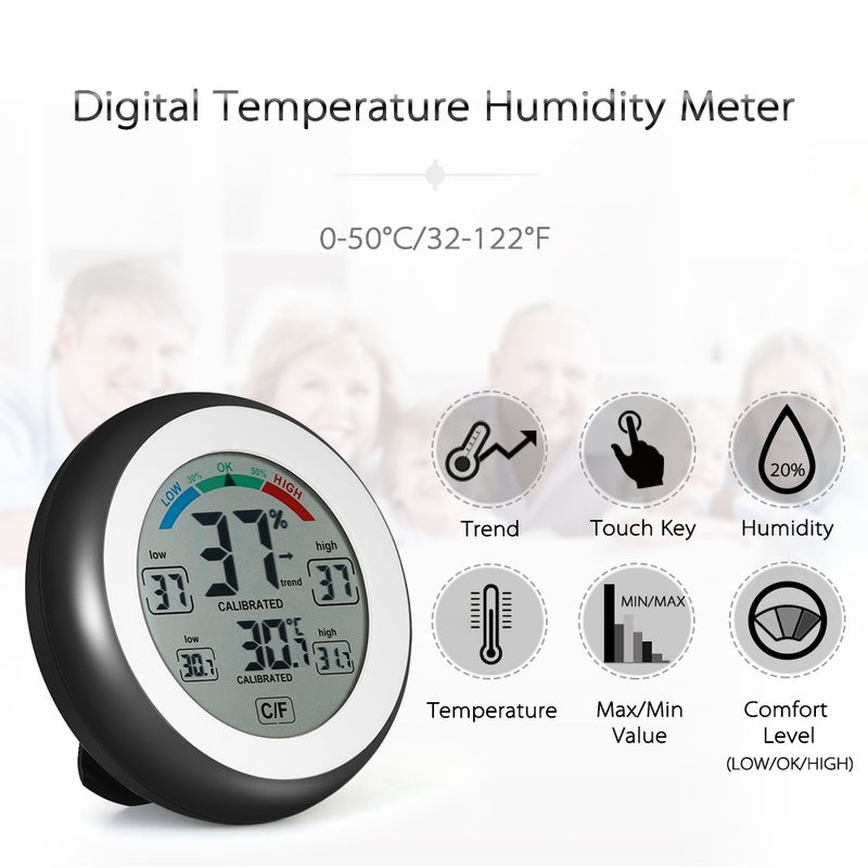 Loquat LCD Digital Temperature And Humidity Meter Black 9 x 3.30 x 9cm - Image 1