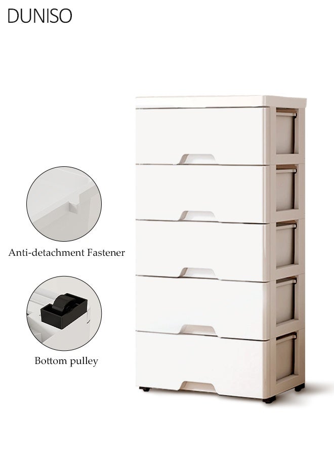 DUNISO 5-Layer Storage Cabinet with Wheels，Environmental Space Saving Dresser Storage Tower,Multifunctional Drawer Plastic Wardrobe，Storage Drawer Units for living room, bedroom, office,study - Image 1