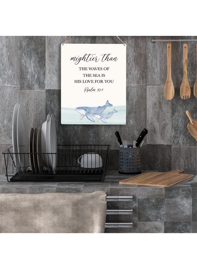 YCYD Inspirational Nautical Ocean Whale Decor Mightier Than The Waves of The Sea Psalm 93:4 Wooden Hanging Sign Gift for Baby Kids Girl Boy Nursery Teen Room Bible Verse Wall Art 8 x 10 Inches - Image 4