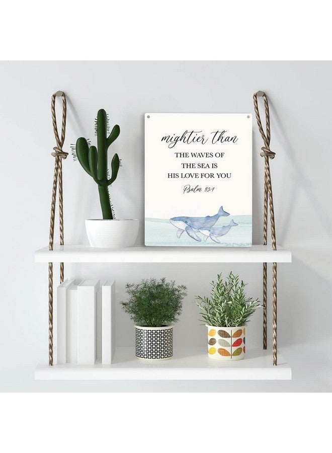 YCYD Inspirational Nautical Ocean Whale Decor Mightier Than The Waves of The Sea Psalm 93:4 Wooden Hanging Sign Gift for Baby Kids Girl Boy Nursery Teen Room Bible Verse Wall Art 8 x 10 Inches - Image 3