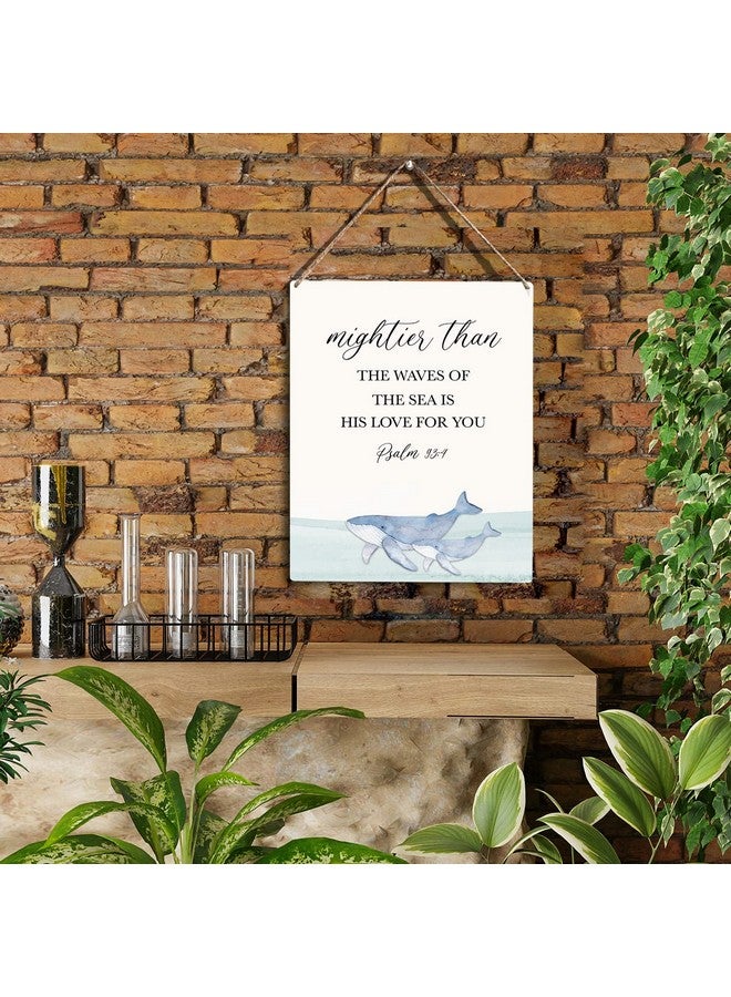 YCYD Inspirational Nautical Ocean Whale Decor Mightier Than The Waves of The Sea Psalm 93:4 Wooden Hanging Sign Gift for Baby Kids Girl Boy Nursery Teen Room Bible Verse Wall Art 8 x 10 Inches - Image 2