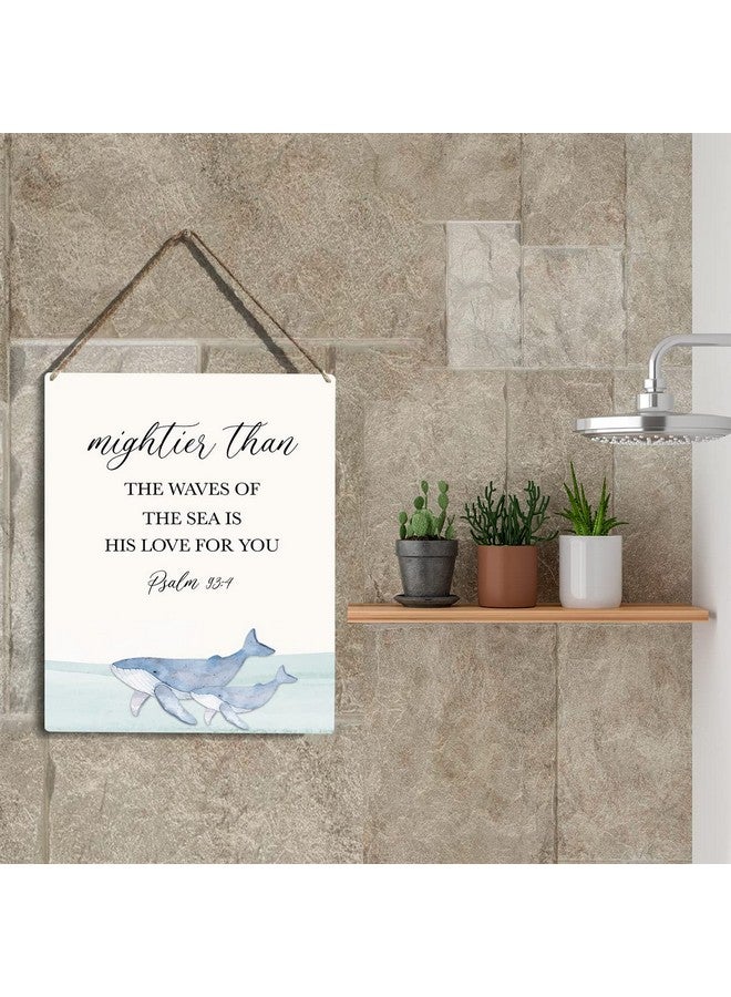 YCYD Inspirational Nautical Ocean Whale Decor Mightier Than The Waves of The Sea Psalm 93:4 Wooden Hanging Sign Gift for Baby Kids Girl Boy Nursery Teen Room Bible Verse Wall Art 8 x 10 Inches - Image 5
