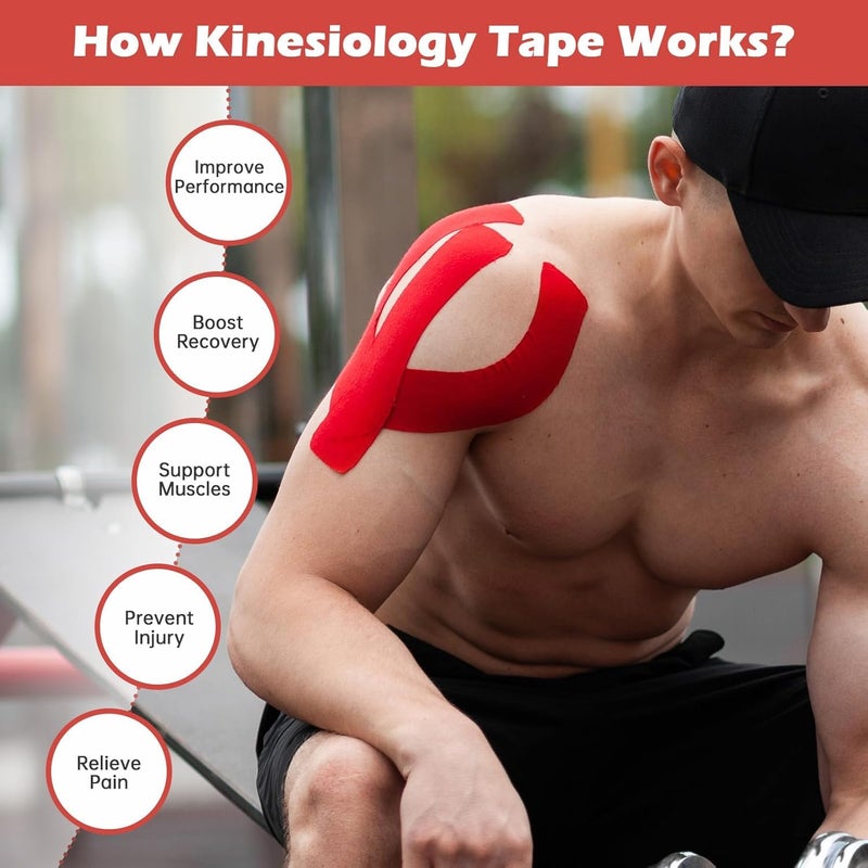 D-Fix شريط كينيسيو (5 م × 5 سم) خالي من اللاتكس وقابل للتنفس لشريط رياضي للإصابات، دعم العضلات، تخفيف الألم، دعم المفاصل والعلاج الطبيعي - أحمر - Image 5