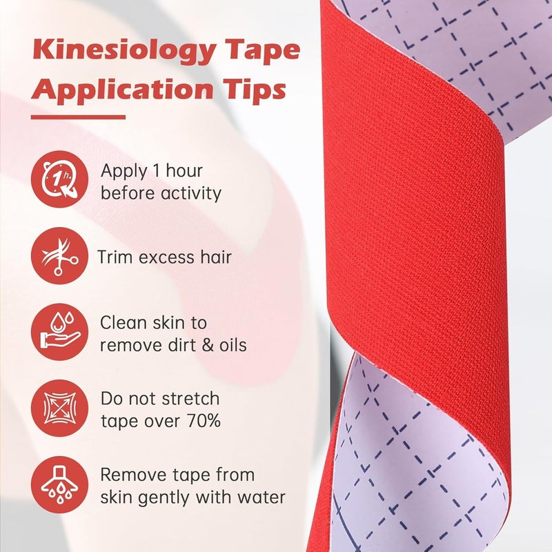 D-Fix شريط كينيسيو (5 م × 5 سم) خالي من اللاتكس وقابل للتنفس لشريط رياضي للإصابات، دعم العضلات، تخفيف الألم، دعم المفاصل والعلاج الطبيعي - أحمر - Image 4