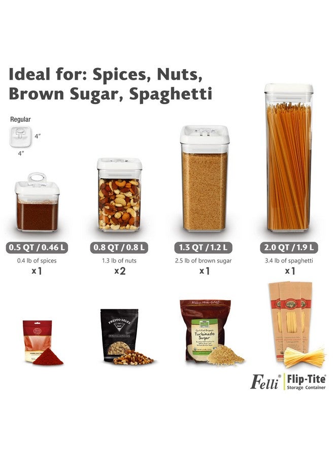 Felli Flip Tite Storage Container with Lid 4" Airtight Ring Seal Top, Stackable Acrylic Canister Jar Set for Kitchen Pantry Organizer, Food Spice Pasta Cereal Snack, Gifts for Women (5pk, Variety) - Image 3