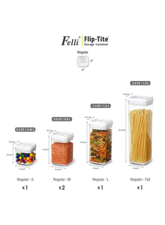 Felli Flip Tite Storage Container with Lid 4" Airtight Ring Seal Top, Stackable Acrylic Canister Jar Set for Kitchen Pantry Organizer, Food Spice Pasta Cereal Snack, Gifts for Women (5pk, Variety) - Image 5