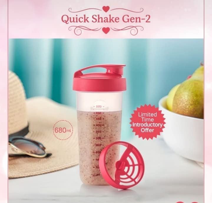 Tupperware quick shake gen 2 red and white - 680 ml capacity