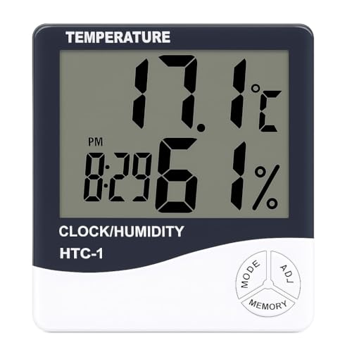 Dr. Care HTC-1 Room Thermometer with Humidity Incubator Meter and Accurate Temperature Indicator Wall Mounting LCD Digital Clock Monitor for Indoor/Outdoor (White) - Image 1