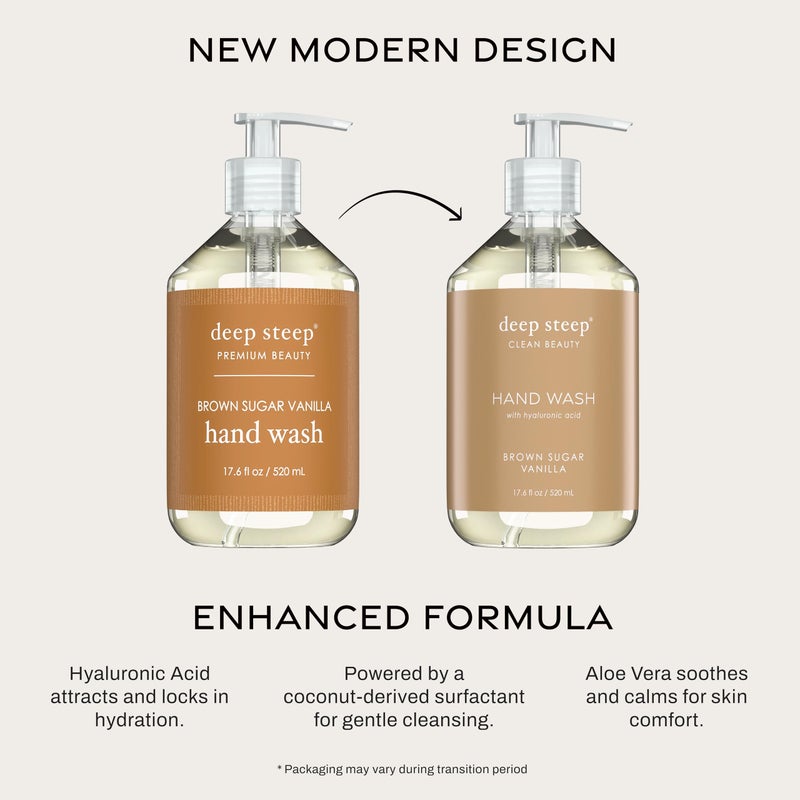 Deep Steep Liquid Hand Wash, Brown Sugar Vanilla, 17.6 oz â€“ Moisturizing Cleanser with Olive Oil, Aloe Vera, Glycerin & Hyaluronic Acid â€“ Vegan, Clean Beauty, Soft & Nourished Hands - Image 2