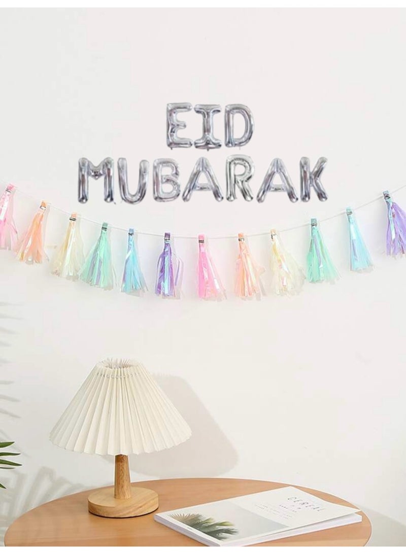زينة عيد مبارك بالفضي مع الوردات والشرائط الملونة - Image 3