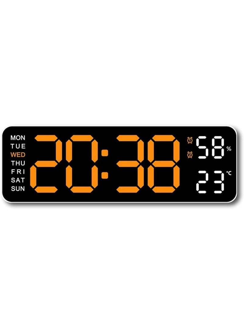 Large 9-inch LED digital clock with dual alarm, auto-dimming, bedroom and bedside alarm, clear numbers with temperature display, white frame, backlight (orange). - Image 2