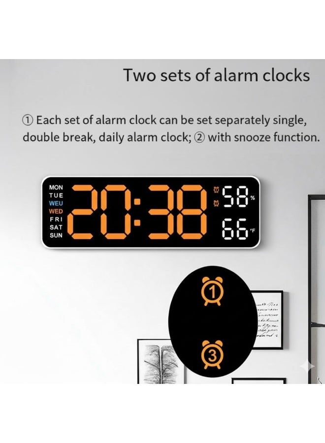 Large 9-inch LED digital clock with dual alarm, auto-dimming, bedroom and bedside alarm, clear numbers with temperature display, white frame, backlight (orange). - Image 5