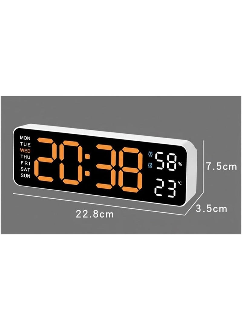 Large 9-inch LED digital clock with dual alarm, auto-dimming, bedroom and bedside alarm, clear numbers with temperature display, white frame, backlight (orange). - Image 3