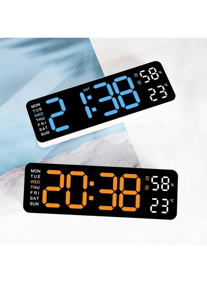 Large 9-inch LED digital clock with dual alarm, auto-dimming, bedroom and bedside alarm, clear numbers with temperature display, white frame, backlight (orange). - Image 4