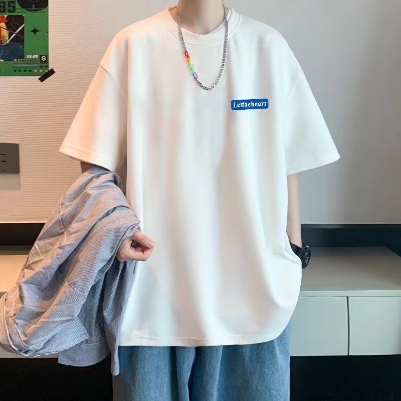 Fashionable Brand Hong Kong Style T-Shirt for Men 2024 New Short-Sleeved Summer Clothes Tops Loose White T-Shirt Half-Sleeved Bottoming Shirt - Image 2
