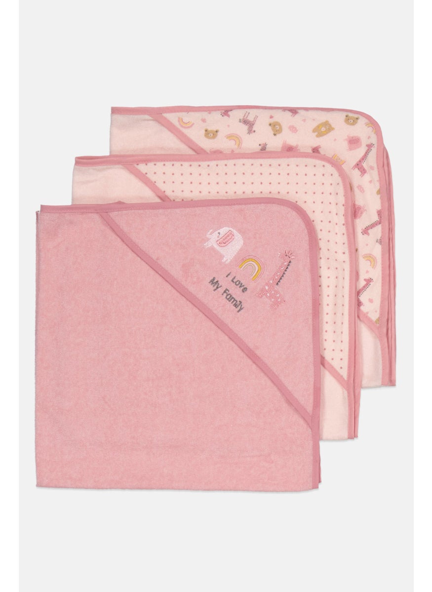 Bon Bebe Toddlers Girl 3 Pcs Hooded Towels, Pink Combo  - Image 3