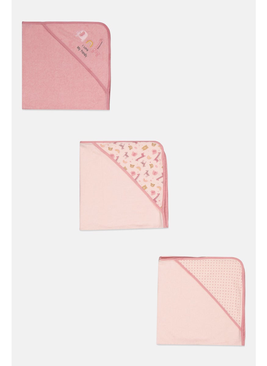Bon Bebe Toddlers Girl 3 Pcs Hooded Towels, Pink Combo  - Image 1