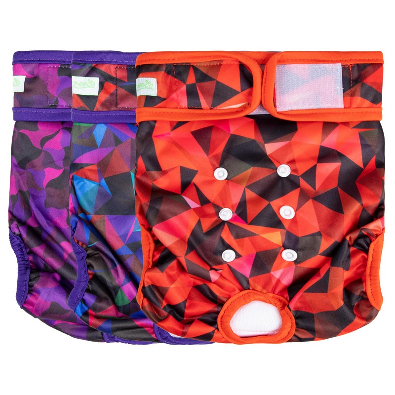 wegreeco Washable Female Dog Diapers Highly Absorbent Reusable Diapers for Dog in Heat Period, 3 Pack (Abstract Geometrical Purple, X-Large) - Image 1