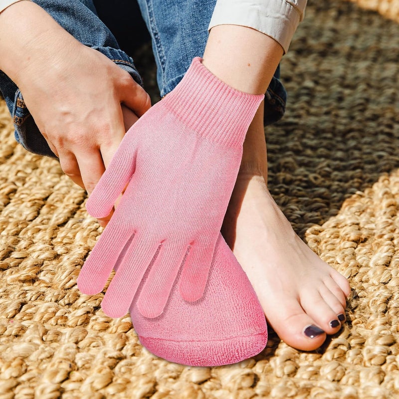 DOITOOL Moisturizing Socks and Gloves 2 Pairs Spa Skin Care Set for Dry Hands and Feet Pink Hand and Foot Moisturizing Therapy Covers - Image 4