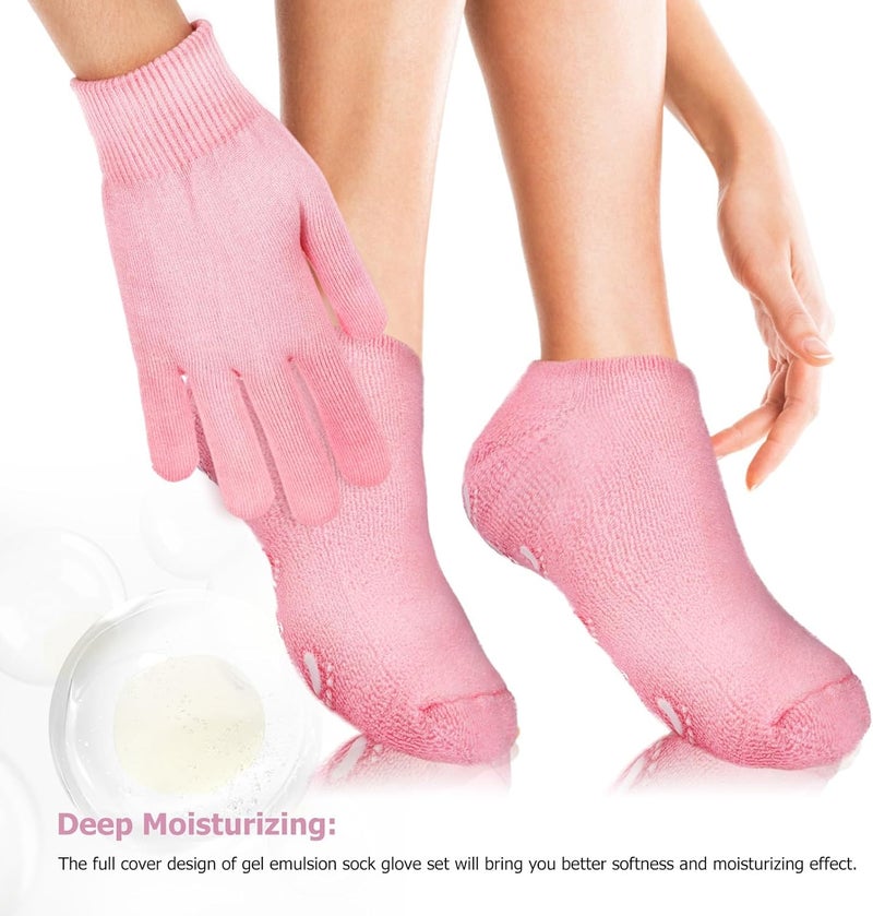 DOITOOL Moisturizing Socks and Gloves 2 Pairs Spa Skin Care Set for Dry Hands and Feet Pink Hand and Foot Moisturizing Therapy Covers - Image 3
