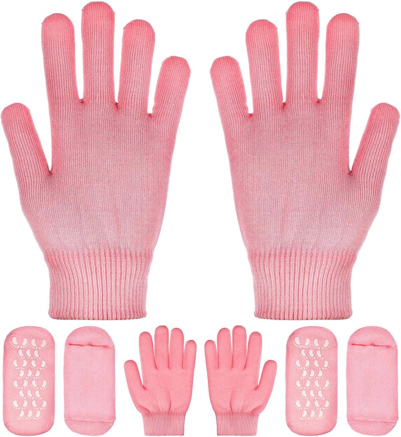 DOITOOL Moisturizing Socks and Gloves 2 Pairs Spa Skin Care Set for Dry Hands and Feet Pink Hand and Foot Moisturizing Therapy Covers - Image 1
