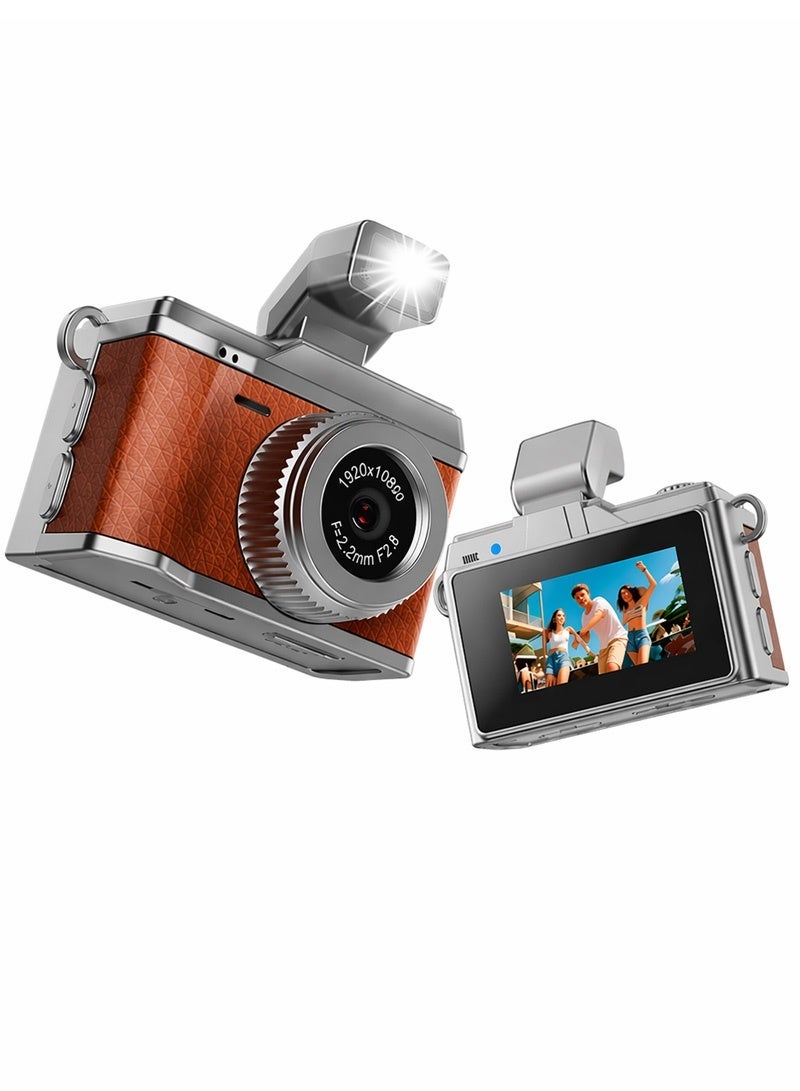 Neyecam Vintage Mini Digital Camera with Fill Light, Portable TLR-Style Retro Point and Shoot Camera, Compact Pocket 1080P FHD Video Camera with 12MP Photos, Autofocus, 32GB Card, for Beginners, Teens and Adults, Brown - Image 1