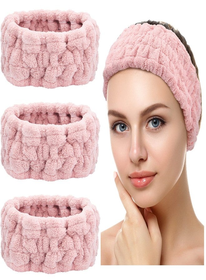 Chuangdi 3 Pieces Women's Makeup Headband - Elastic Head Wrap for Washing Face, Yoga, Sports, and Shower (Pink) - Image 1