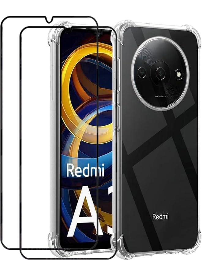 إيروريكس 1+2 جراب شفاف لهاتف Xiaomi Redmi A3 Xiaomi Poco C61 مع واقي شاشة من الزجاج المقوى قطعتين من مادة TPU الناعمة ذات الزوايا الأربع وسادة هوائية للحماية من السقوط غطاء شفاف رفيع للغاية - Image 1