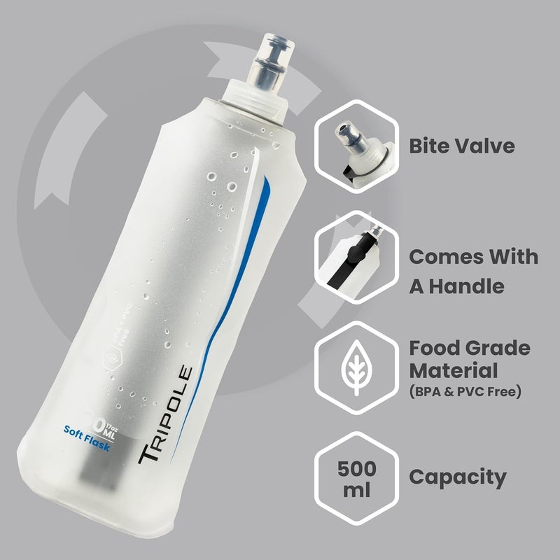 TriPole TPU Hydration & Water Soft Flask For Running And Cycling | 500 Ml (White) - Image 3