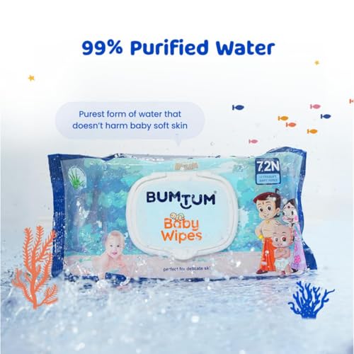 Bumtum Baby Chota Bheem Gentle Soft Moisturizing Wet Wipes With Lid | Aloe Vera & Chamomile Extracts | Paraben & Sulfate Free (Pack of 1, 72 Pcs. Per Pack) - Image 2