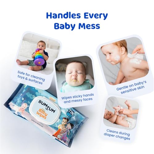 Bumtum Baby Chota Bheem Gentle Soft Moisturizing Wet Wipes With Lid | Aloe Vera & Chamomile Extracts | Paraben & Sulfate Free (Pack of 1, 72 Pcs. Per Pack) - Image 5