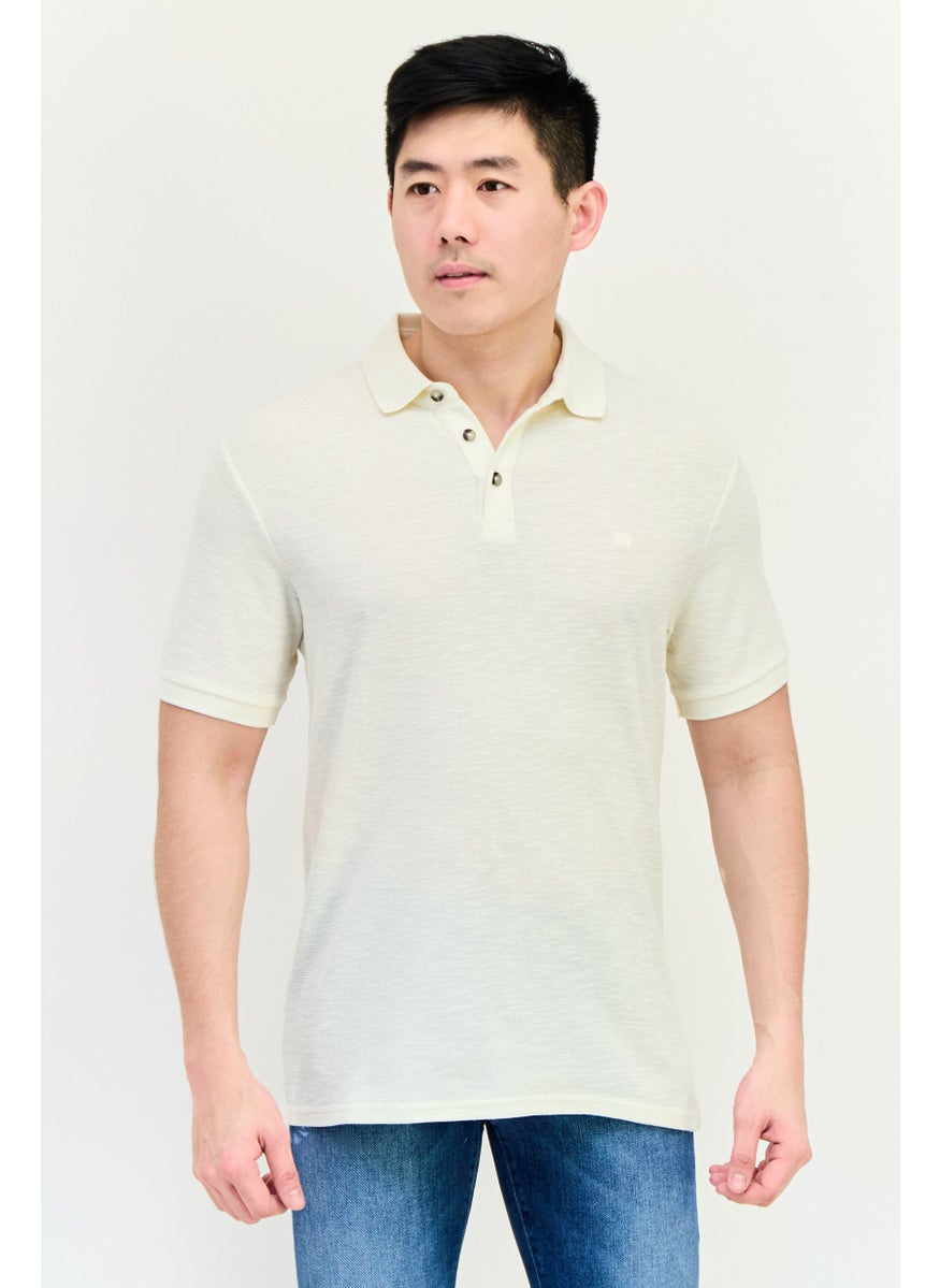 Wrangler Men Regular Fit Textured Short Sleeve Polo Shirt, Off White  - Image 1
