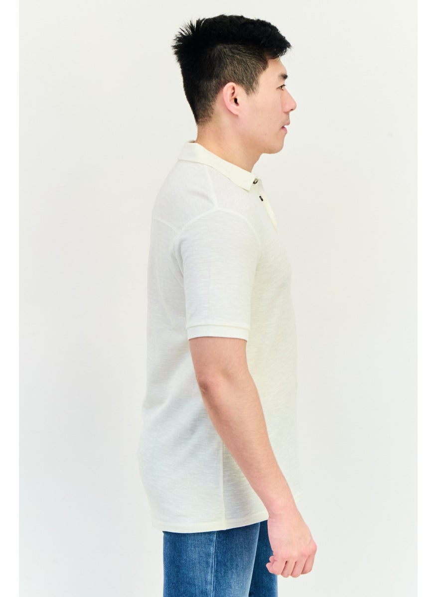Wrangler Men Regular Fit Textured Short Sleeve Polo Shirt, Off White  - Image 4
