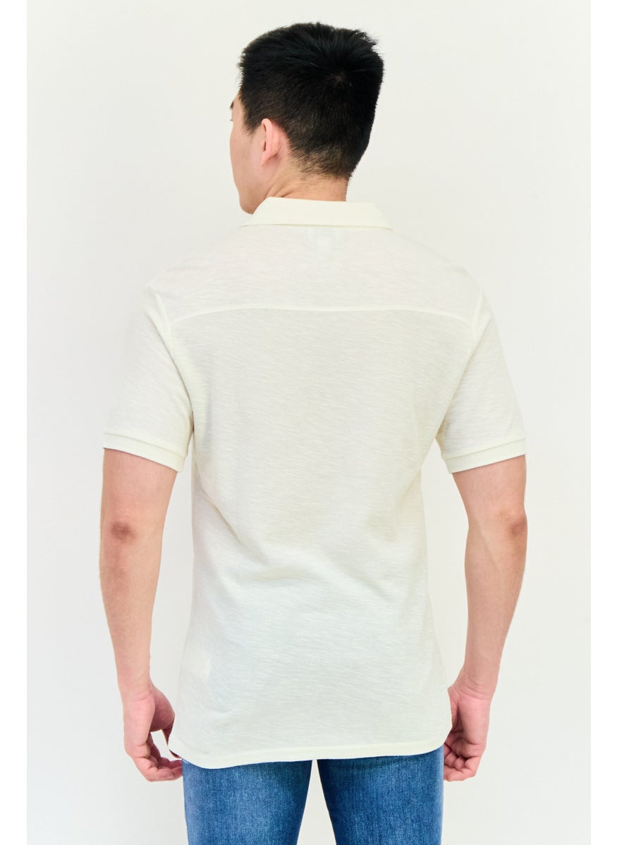 Wrangler Men Regular Fit Textured Short Sleeve Polo Shirt, Off White  - Image 3