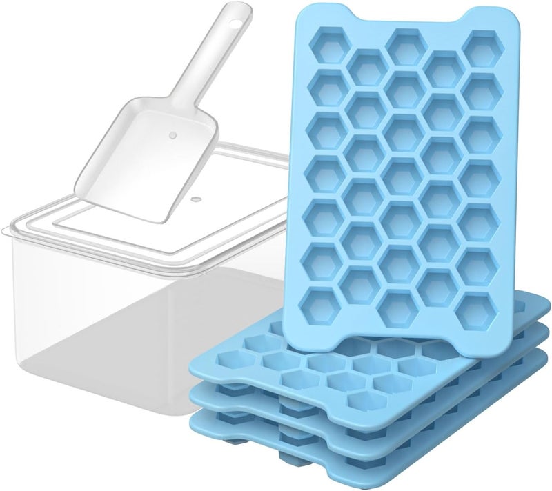 FDDAI Small Ice Cube Tray for Freezer: Easy Release Ice Cube Maker - Plastic Stackable Cubed Ice Trays and Bin - Making Tiny Honeycomb Icecubes - Image 1