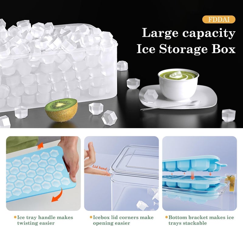 FDDAI Small Ice Cube Tray for Freezer: Easy Release Ice Cube Maker - Plastic Stackable Cubed Ice Trays and Bin - Making Tiny Honeycomb Icecubes - Image 3