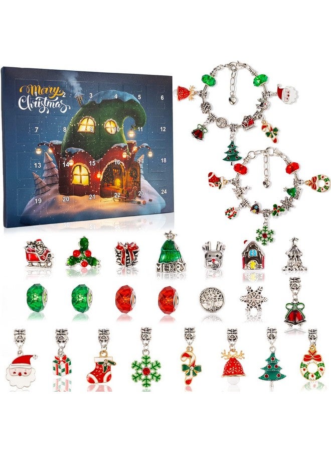 OuMuaMua Christmas Advent Calendar Bracelets 2024 for Girls 24 Days Xmas Countdown Calendar DIY Jewelry Making Kit Gift 22 Charm Beads 2 Bracelets for Kids Teens Women  - Image 1
